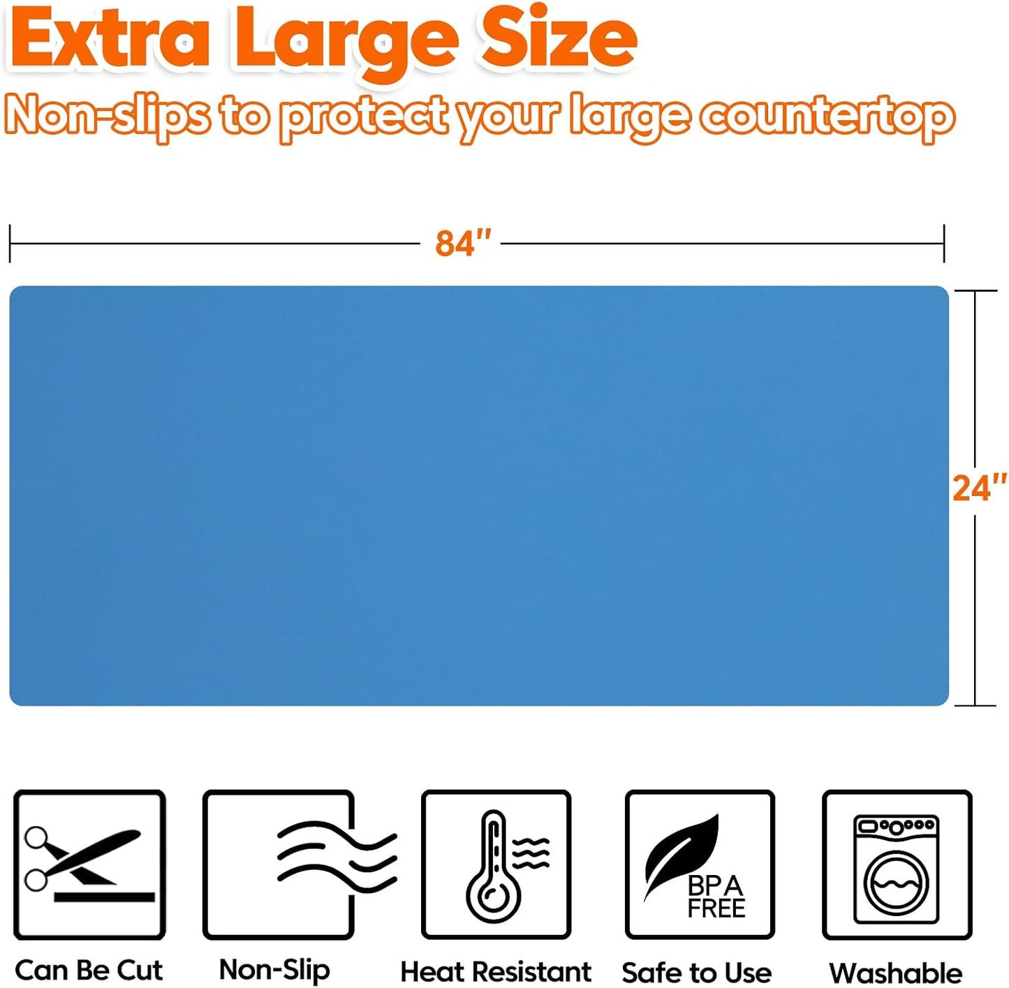 Extra Large Silicone Mat, 84”x24” Heat Resistant Mats for Countertop, Cuttable Waterproof Kitchen Counter Mat, Multipurpose Countertop Protector Mat, Silicone Mats for Kitchen Counter (Translucent)