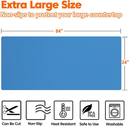 Extra Large Silicone Mat, 84”x24” Heat Resistant Mats for Countertop, Cuttable Waterproof Kitchen Counter Mat, Multipurpose Countertop Protector Mat, Silicone Mats for Kitchen Counter (Translucent)