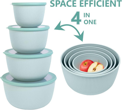 BoxedHome Plastic Mixing Bowls with Lids Set,4.97QT Large Capacity Deep Nesting Bowl,8 Pieces Set BPA-Free Prep Bowls,Dishwasher & Microwave Safe,Beige