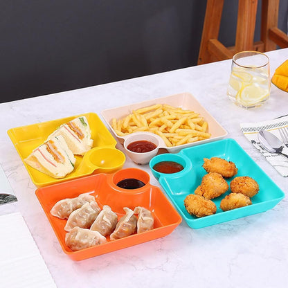 4 Pcs Chips and Salsa Serving Dish Plates, Veggie Platter Dipping Serving Trays with Sauce Rack for Buffet Family Party Appetizer Sushi Taco Salsa Charcuterie Barbecue Plate, Reusable (White 4PCS)