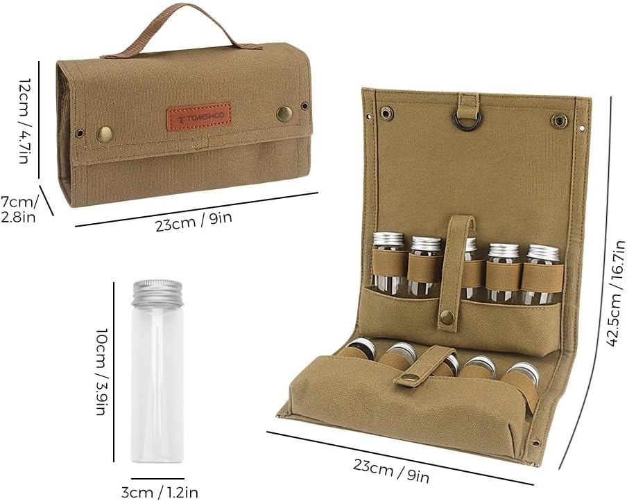Portable Spice Bag, Travel Spice Kit with 10 Spice Jars, Foldable Compact Seasoning Storage Bag Condiment Organizer for Outdoor BBQ, Picnic and Cooking(Black)