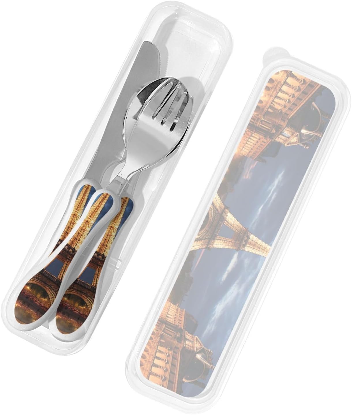 3-Piece Kids Silverware Set With Storage Case, Stainless Steel Reusable Children Safe Knife Spoon Fork Set Easter Bunny Eggs Spring Flower Rabbit Children Flatware Set For Kids Lunch Box