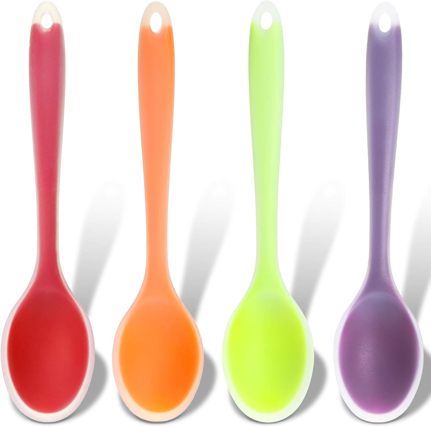 Patelai 4 Pieces Small Silicone Cooking Spoons 8 Inch Heat Resistant Silicone Serving Stirring Spoon for Kitchen Nonstick Cooking Tool Basting Utensils Dishwasher Safe(Red, Orange, Green, Purple)