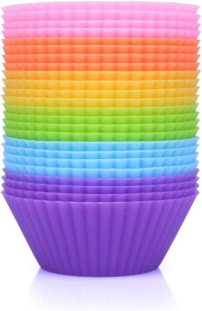 Mini Muffin Pan - Reusable Silicone Cupcake Molds 2in 24 Pack - Small Baking Cups Truffle Cake Pan Set Nonstick in 6 Colors