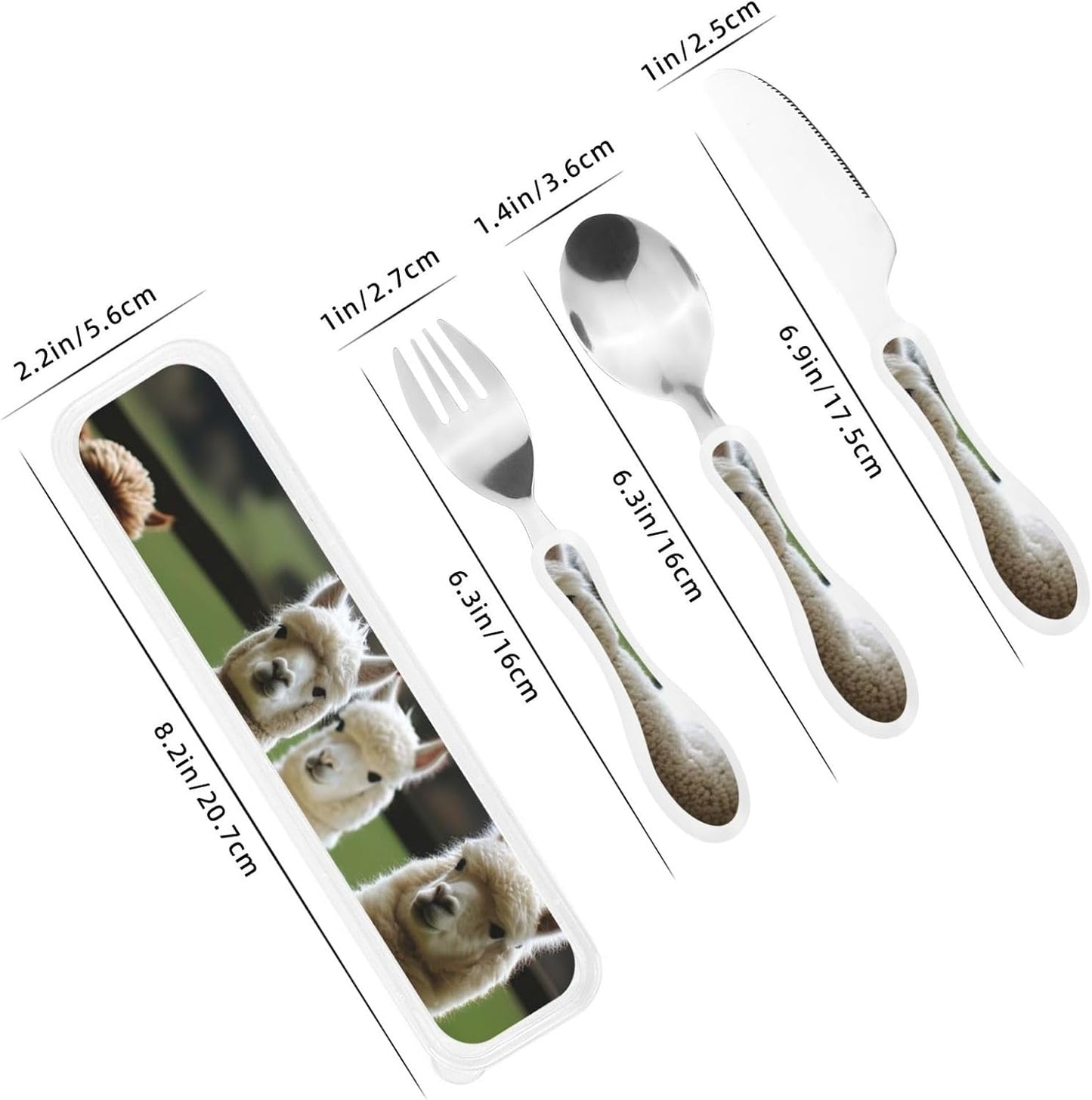 3-Piece Kids Silverware Set With Storage Case, Stainless Steel Reusable Children Safe Knife Spoon Fork Set Alpaca Cactus Children Flatware Set For Kids Lunch Box