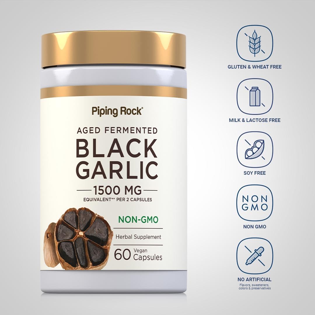 Piping Rock Black Garlic Supplement | 60 Capsules | Aged and Fermented