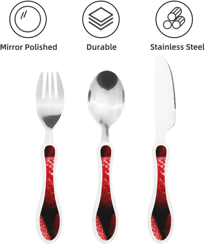3-Piece Kids Silverware Set With Storage Case, Stainless Steel Reusable Children Safe Knife Spoon Fork Set Blue Active Girl Running Sunset Children Flatware Set For Kids Lunch Box - Colors B