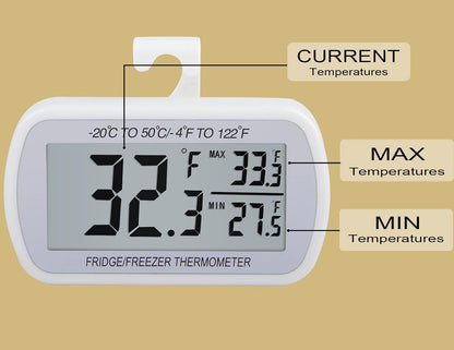 AEVETE Waterproof Digital Refrigerator Freezer Thermometer Large LCD