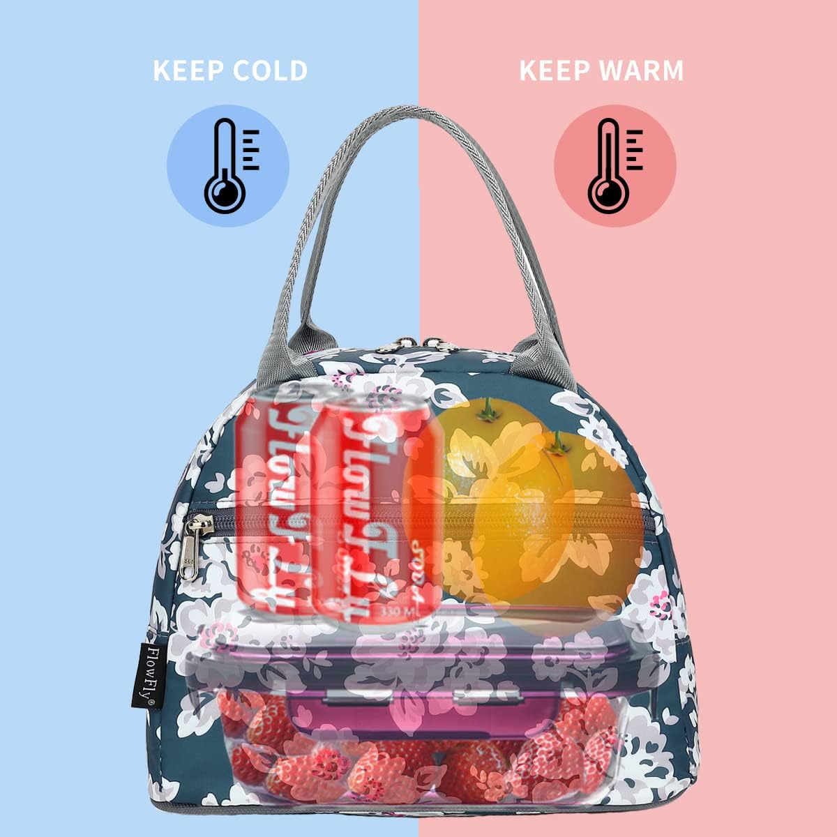 FlowFly Insulated Lunch Cooler Bag - Tote Bag Organizer for Women/Men, Black - Colors B