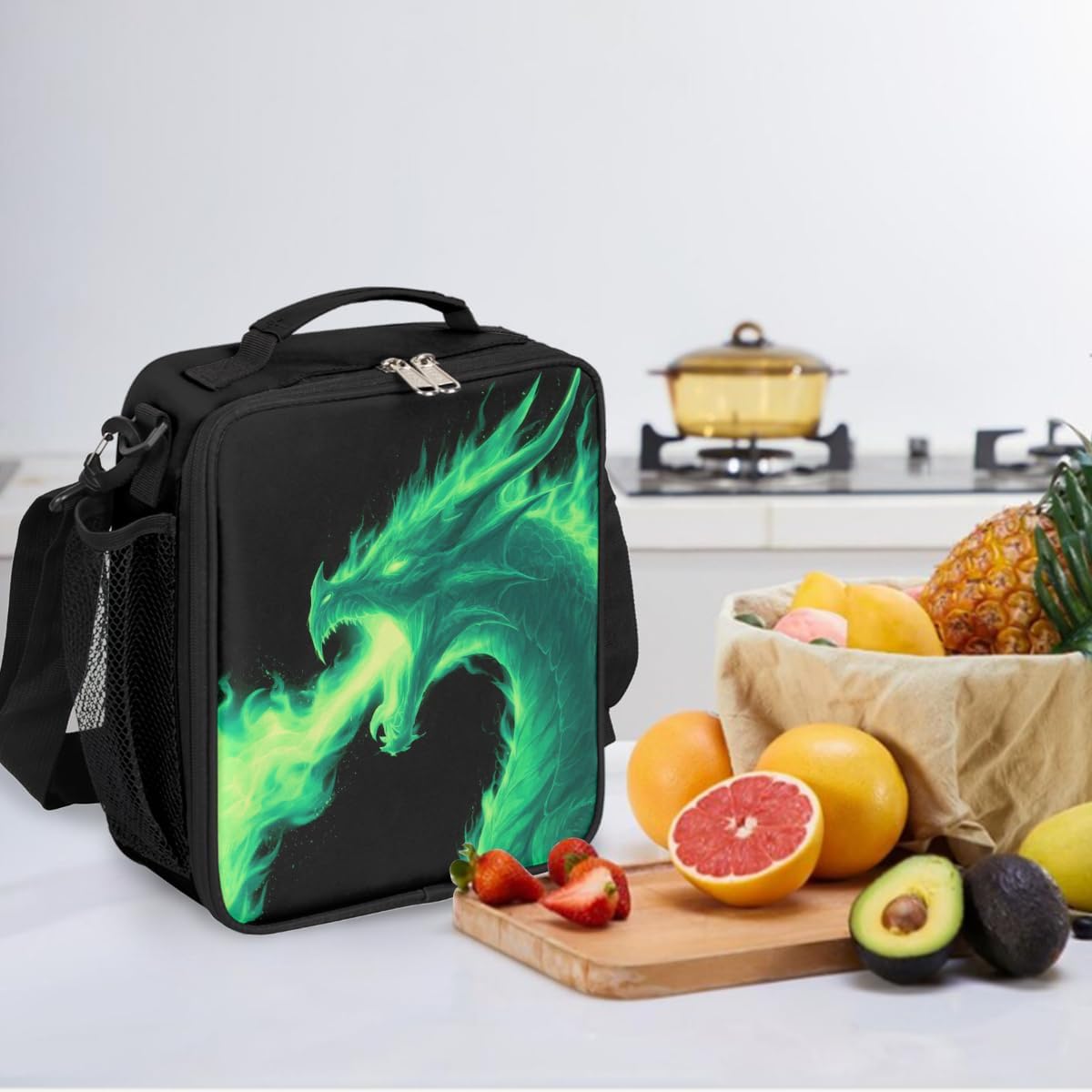 cfpolar Skull Skateboard Lunch Box for Boys Girls, Insulated Lunch Bags for Kids Reusable Mini Cooler Lunch Tote Lunchbox Thermal Meal Tote Kit with Shoulder Strap for Work School Picnic