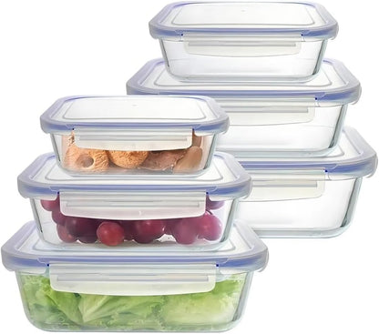 Rectangular Glass Food Storage Containers with Airtight Lids, 5-Piece Set – 34oz, 22oz, 13oz Meal Prep & Leftover Containers, Oven Microwave Freezer Dishwasher Safe