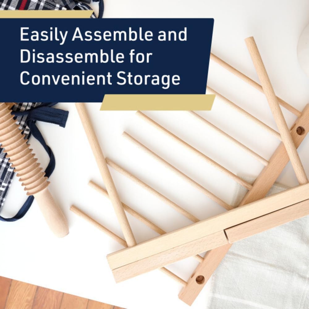 Pasta Drying Rack - Collapsible Spaghetti Holder with 8 Bars for Homemade Fresh Pasta - Wood Drying Rack for Spaghetti, Linguine, Fettucine, or Pappardelle - Kitchen Accessories by Classic Cuisine