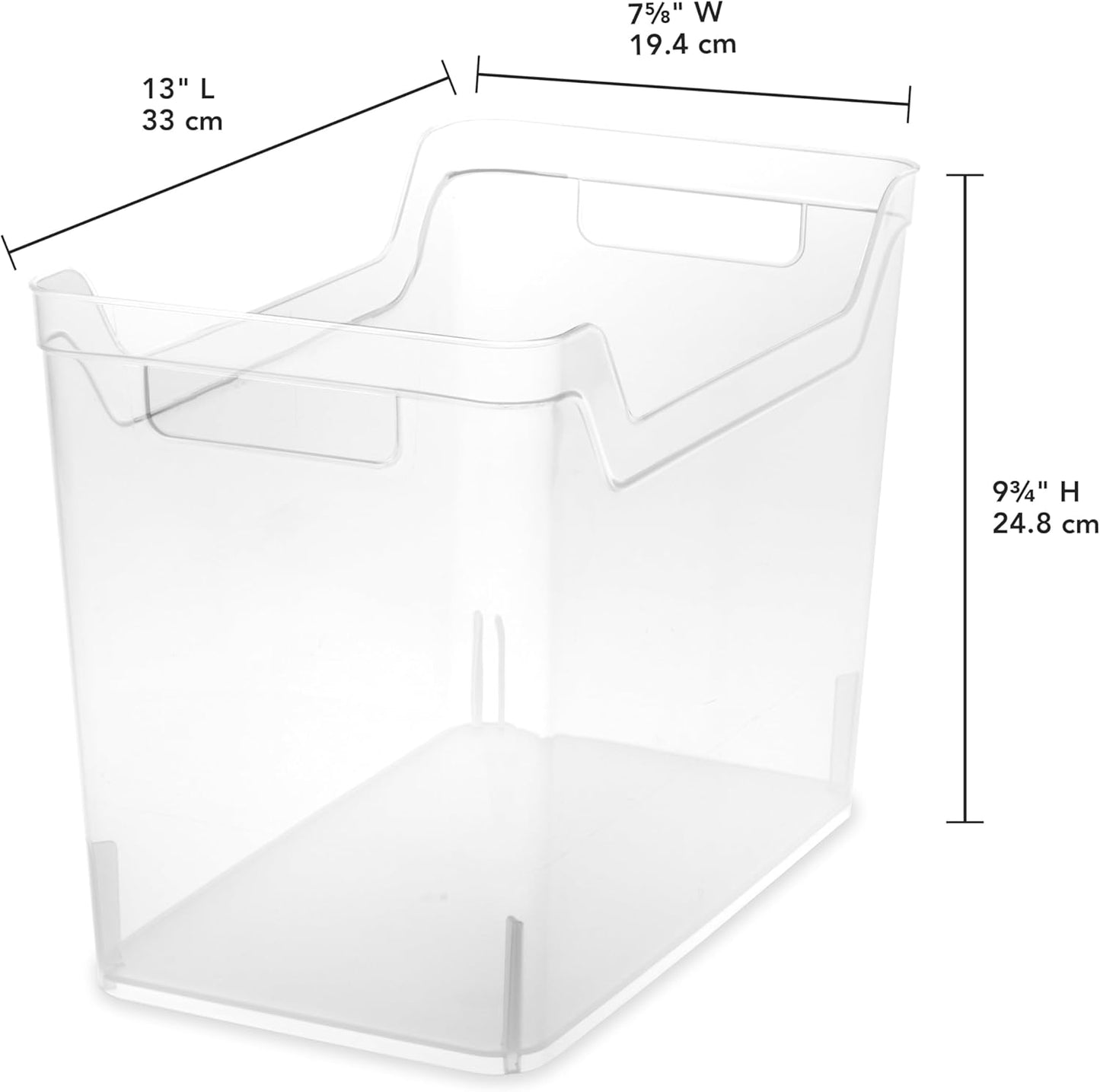 Sterilite Narrow Shelf Bin with Handles, Plastic Storage Container for Organizing Shelving, Closet, Pantry, and Countertops, Clear, 6-Pack