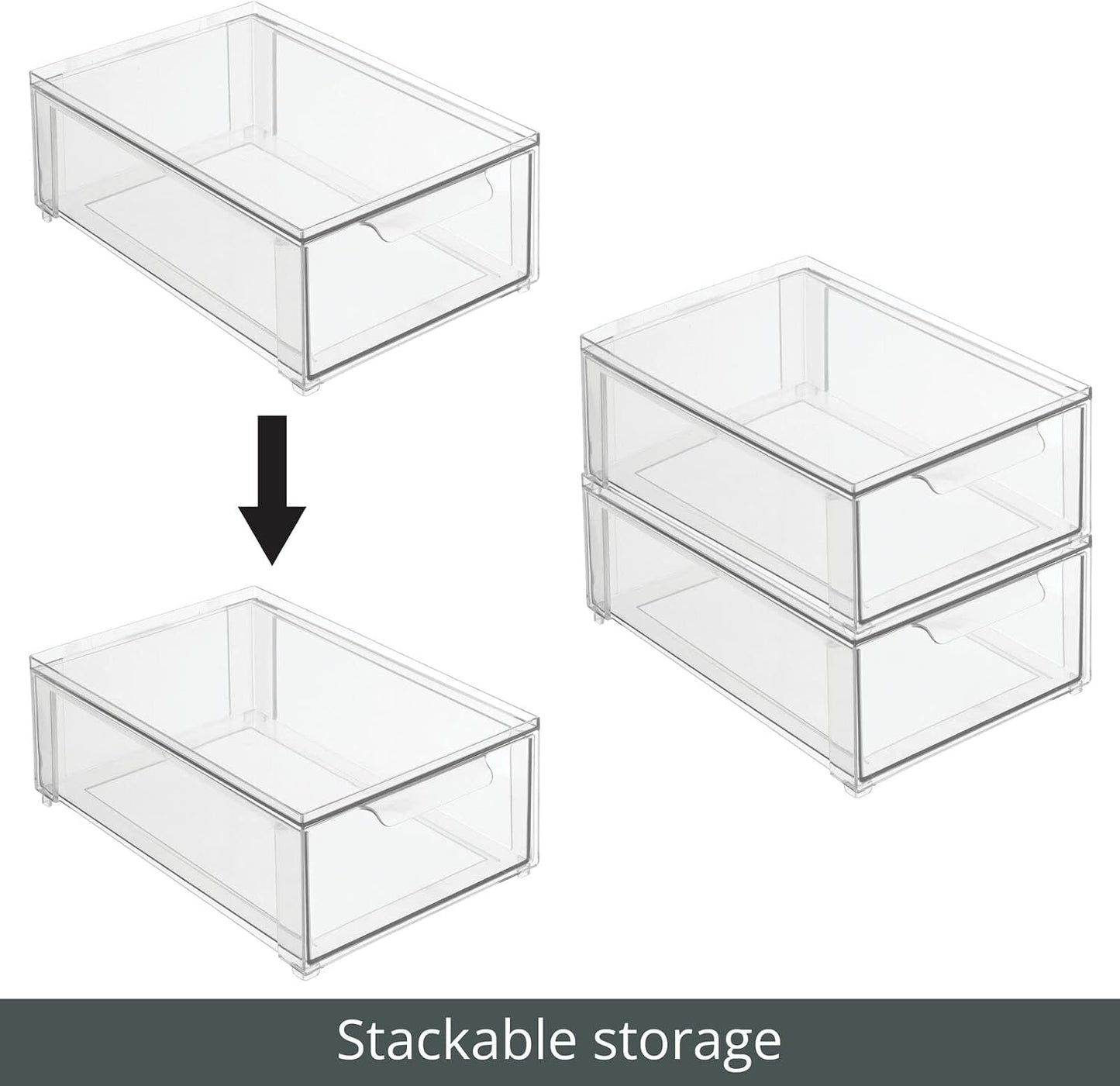 mDesign Kitchen Storage Drawer Box – Plastic Storage Box with Pull-Out Drawer – Pantry, Fridge and Cupboard Storage for Food and Snacks – Pack of 2 – Clear