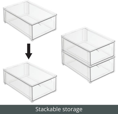mDesign Kitchen Storage Drawer Box – Plastic Storage Box with Pull-Out Drawer – Pantry, Fridge and Cupboard Storage for Food and Snacks – Pack of 2 – Clear