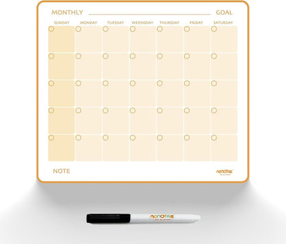 Magi - Magnetic Dry Erase Monthly Calendar - 14 x 12 inch - Family Month Planing Board - Reusable Fridge Magnet Whiteboard Planner - w Marker