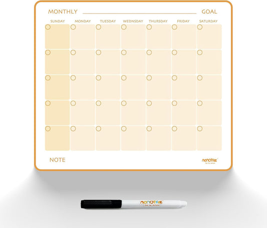 Magi - Magnetic Dry Erase Monthly Calendar - 14 x 12 inch - Family Month Planing Board - Reusable Fridge Magnet Whiteboard Planner - w Marker