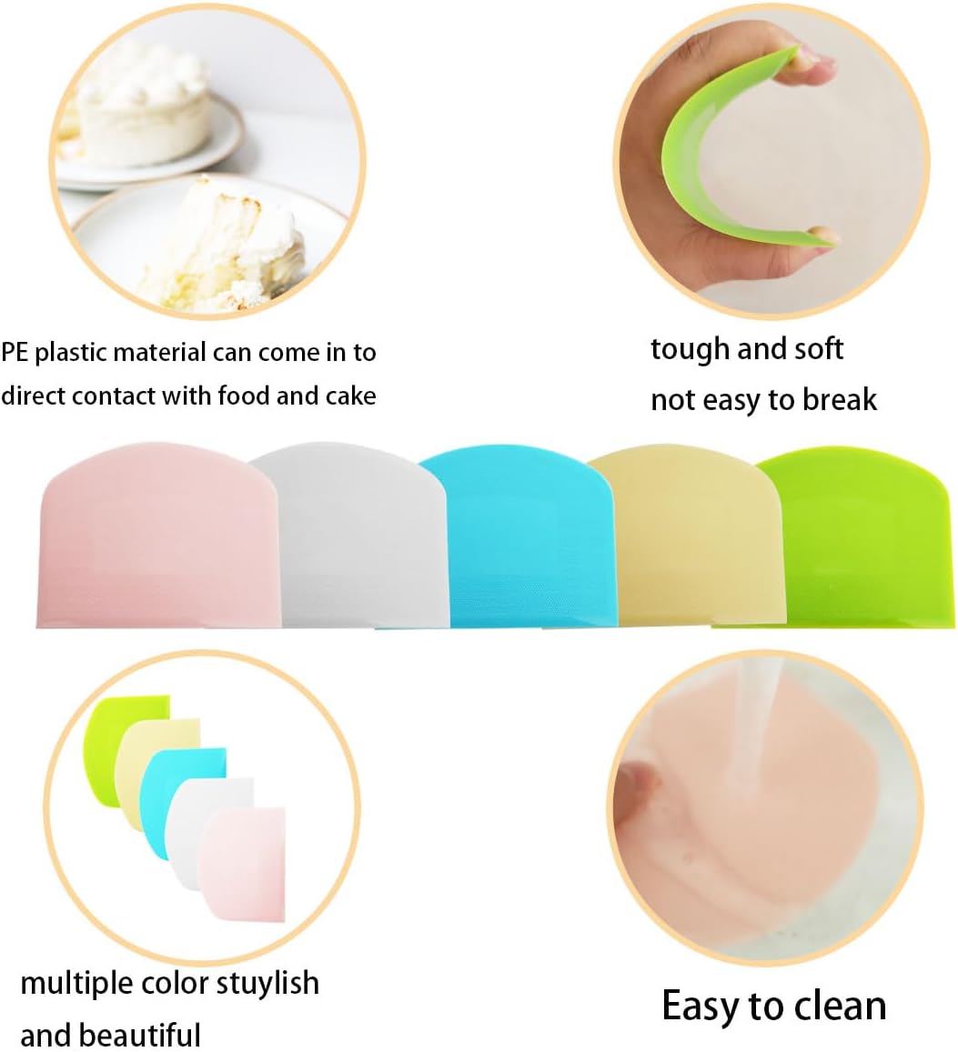5 Pack Plastic dough scraper, flexible scraper