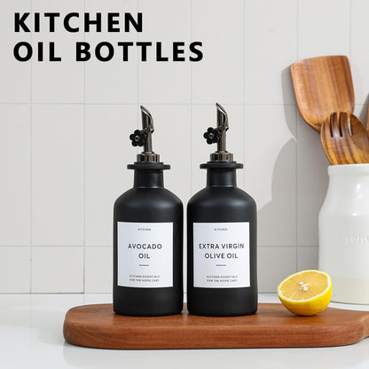 HOMCDALY Olive Oil Dispenser for Kitchen, 12oz Glass kitchen Dispenser Bottle, Gold Oil&Vinegar Cruet Set, Leakproof Oil Containers for Cooking| Set of 2 (12oz – Gold)