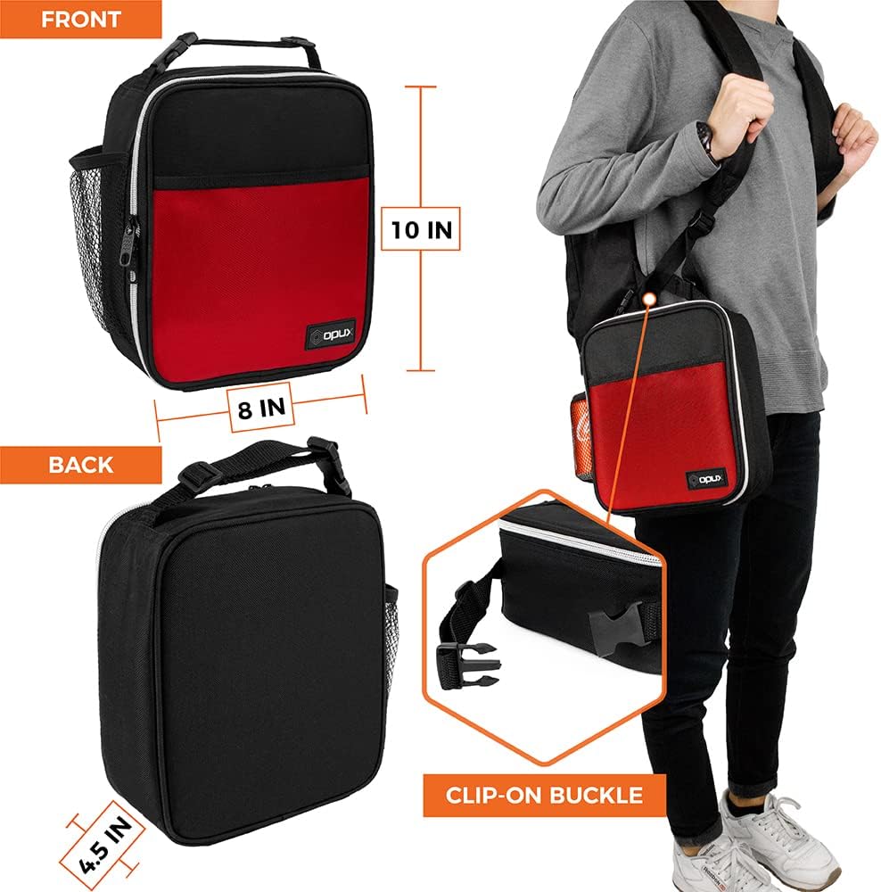 opux Premium Insulated Lunch Box, Soft School Lunch Bag for Kids Boys Girls, Leakproof Small Lunch Pail Men Women Work, Reusable Compact Cooler Tote Lunchbox for Office Adult, Black