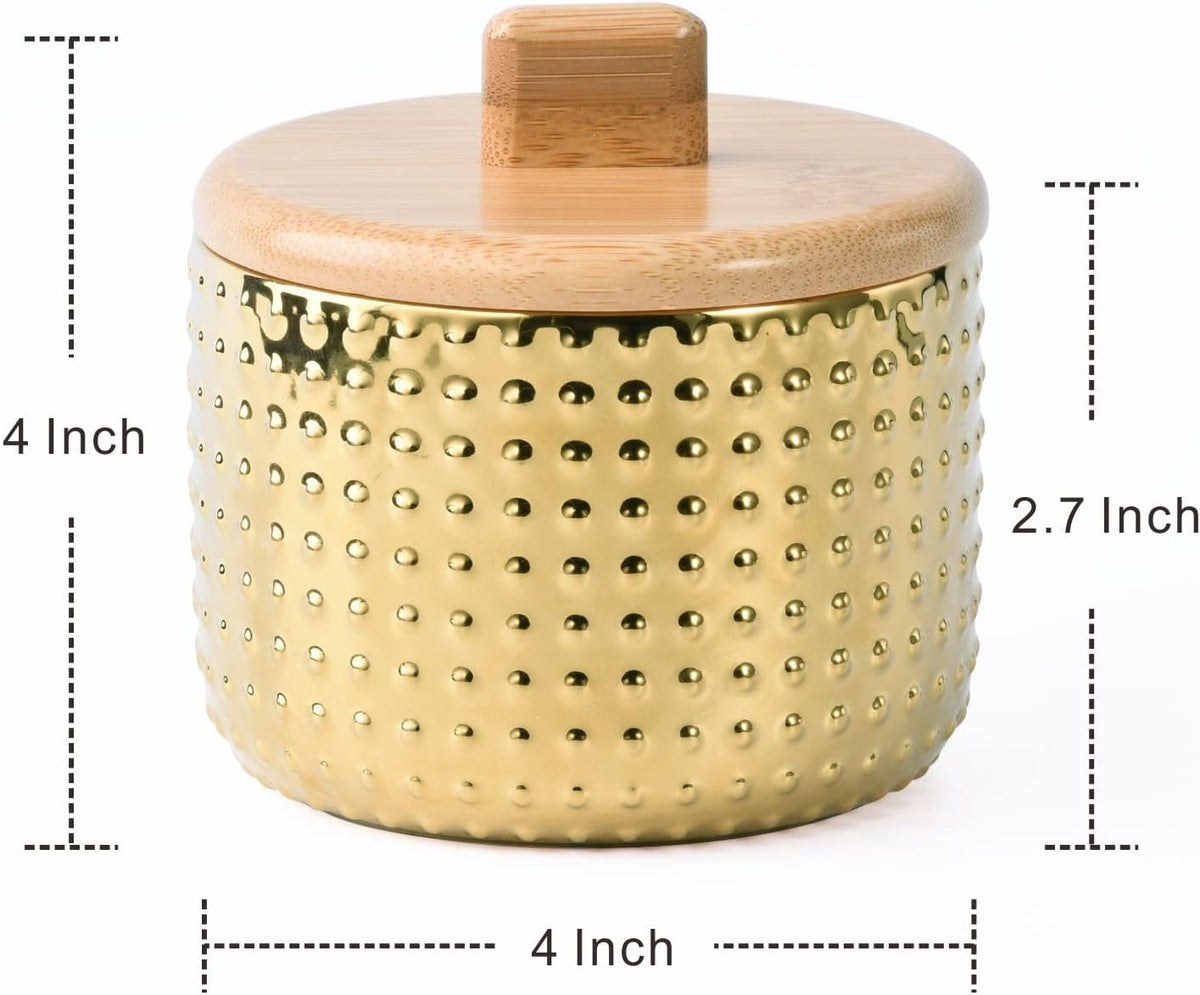 Salt Cellar Keeper with Bamboo Lid, 14oz Big Capacity Ceramic Sugar Bowls Pepper Box, Crackle Glaze Seasoning Container Condiment Pot for Kitchen (Blue Color)