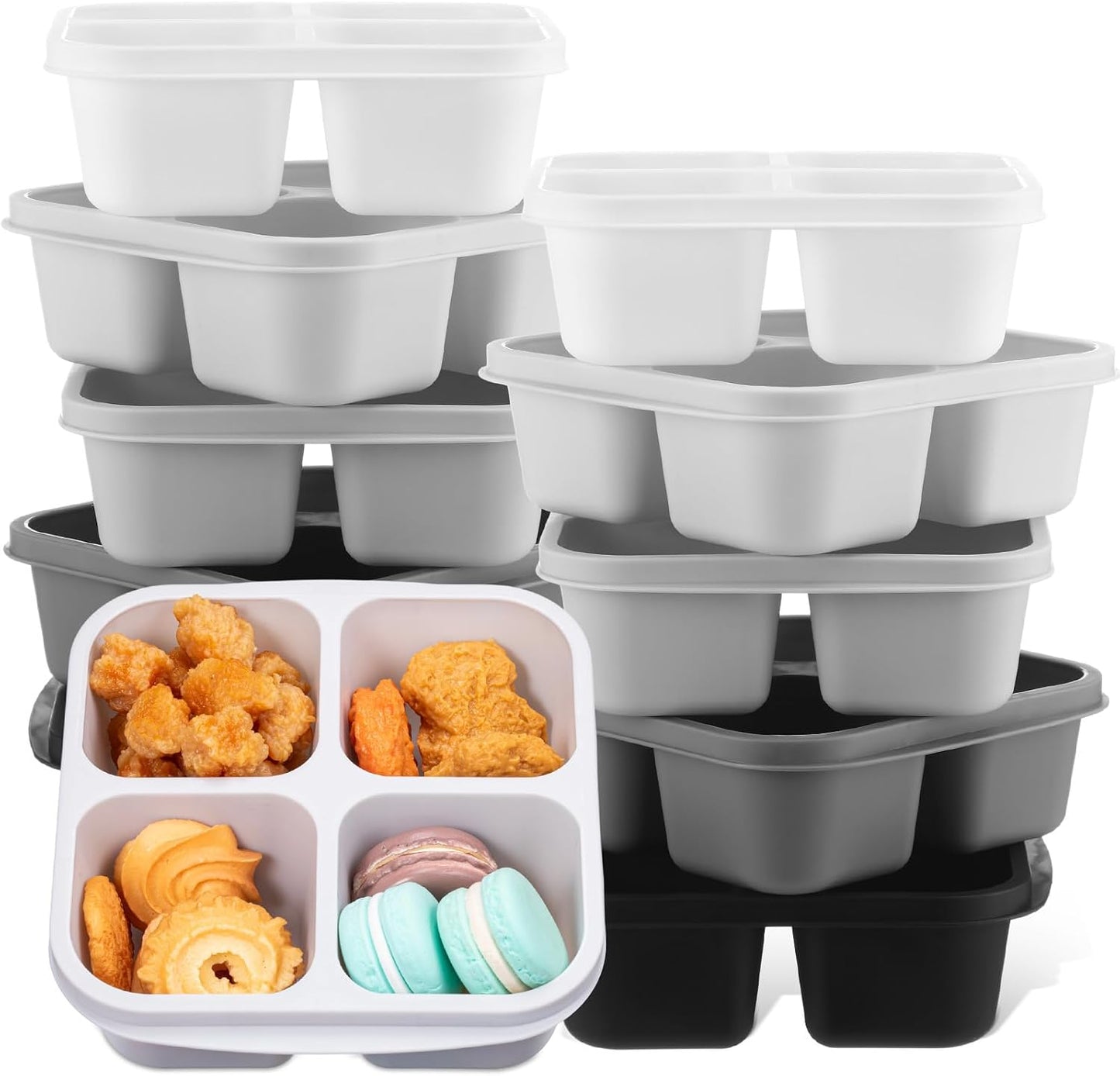 Honeydak 10 Pack Bento Snack Containers 4 Compartment Snack Boxes Reusable Containers with Lids Divided Meal Prep Lunch Food Storage Box for School Work Travel