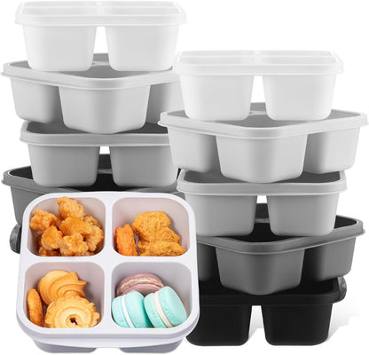 Honeydak 10 Pack Bento Snack Containers 4 Compartment Snack Boxes Reusable Containers with Lids Divided Meal Prep Lunch Food Storage Box for School Work Travel