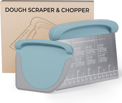 2 IN 1 Upgrade Bench Scraper, Dough Scraper for Pastry Bread Cake Pizza, Stainless Steel Dough Cutter with Conversion Chart & Measuring Scale, Bowl Scraper Food Scraper for Kitchen Baking, Gray