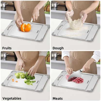 3PCS 100% Pure Titanium Cutting Boards for Kitchen, Food-Grade Metal Cutting Board for Meat, Fruit, and Veggies,Chopping Board with Anti-Slip Corner Protectors Removable, Dishwasher Safe Grey