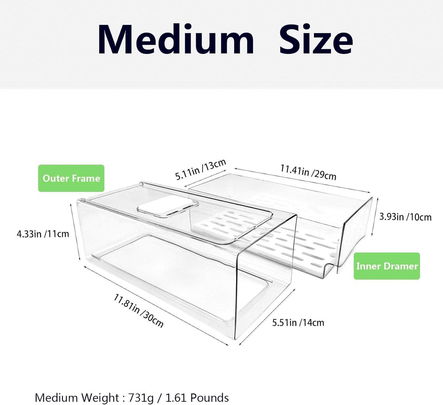 Refrigerator Organizers and Storage Drawer, Stackable Fruit Storage Containers for Fridge, Reusable Fridge Organizer fit for Kitchen Refrigerator and Restaurant Freezer (2 Drawers, Large)
