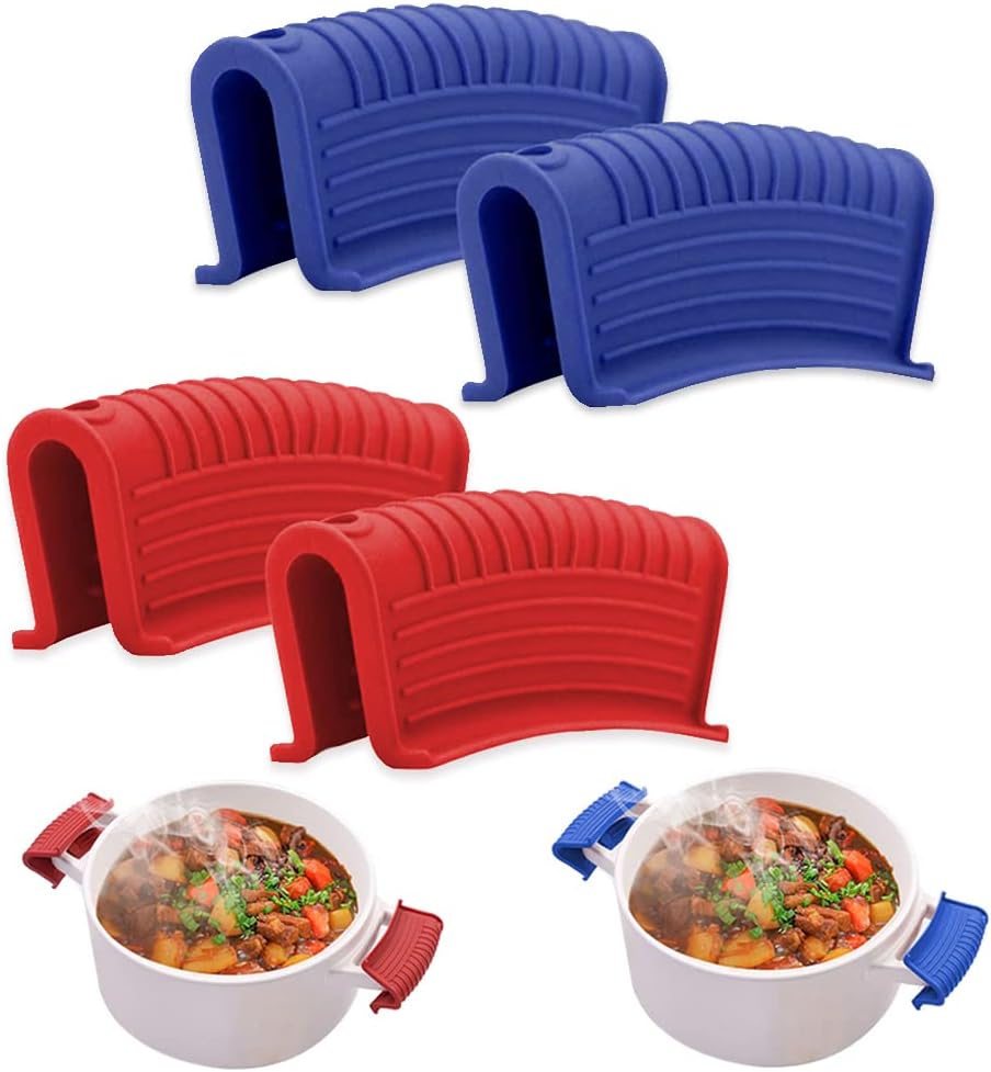 3 Pack Silicone Cast Iron Skillet Handle Cover - Heat Resistant Pot Handle Sleeve Grip for Frying Pans, Griddles, Dutch Ovens & Baking Sheets (Red)