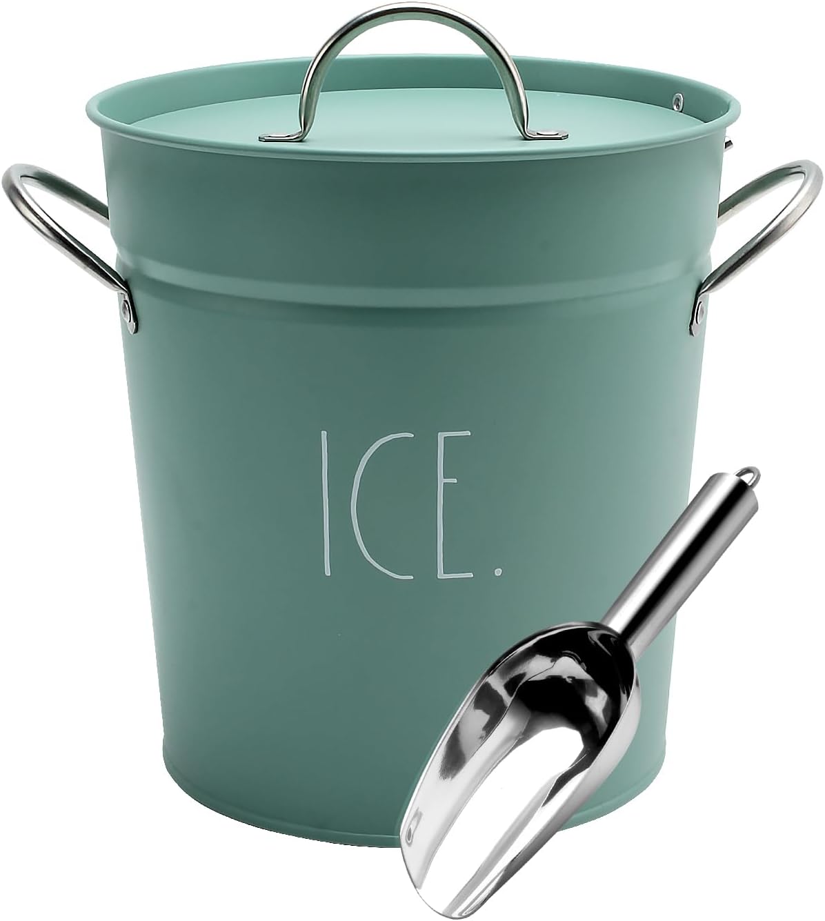 Rae Dunn Ice Bucket with Scoop - Stainless Steel Bucket with Handle, Lid and Ice Scooper - 4 Qt. Storage Bin for Ice Cubes for Bars, Parties, Backyard Barbeques, Picnics, and Camping (Black)
