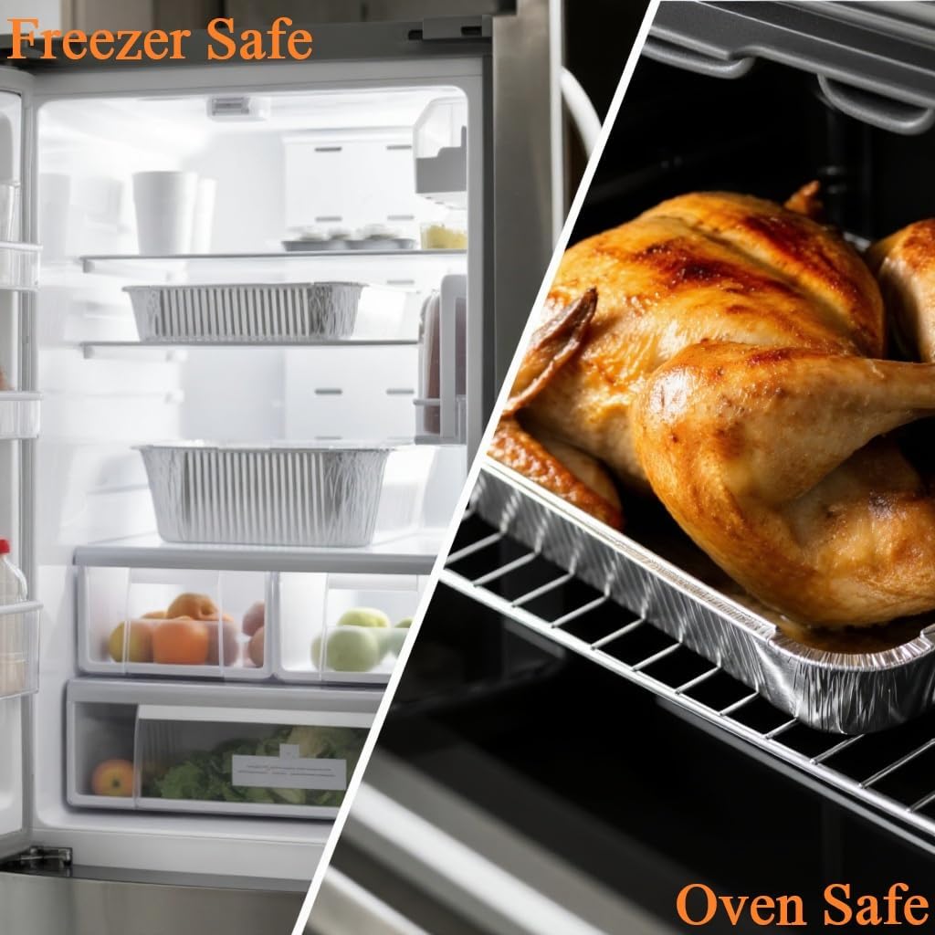 9x13 Inch Aluminum Foil Pans with Lids – 25 Pack Extra Heavy Duty Deep Disposable Half-Size Trays for Baking, Roasting, Cooking & Food Storage – Rectangular Silver Pans with Matching Lids