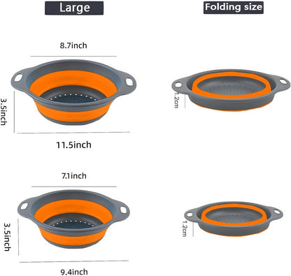 Collapsible Colander Set, 3 Pack Silicone Strainers for Kitchen-BPA Free Space Saving Design Dishwasher Safe Over Home Draining, Pasta Food Vegetables and Fruits