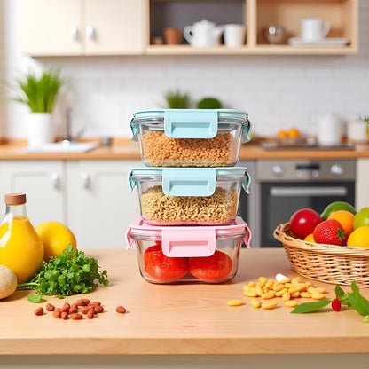 16oz Square Glass Food Storage Containers With Lids, 2 Cup Square Glass Food Containers With Lids, BPA free Small Meal Prep Bowls for leftovers, Dishwasher, Freezer Safe (8Pack)