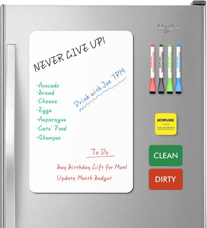 HOMiDEK Magnetic Dry Erase Board: Small Fridge Whiteboard, Flexible Refrigerator Magnet White Board, Blank Writing Note Sheet with Kitchen Conversion Chart Magnet, 4 Markers & Eraser - 12 x 8