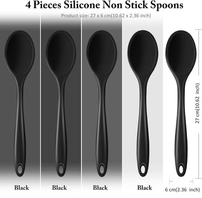 Shappy 4 Pieces Silicone Cooking Spoons 10.6 Inch Heat Resistant Kitchen Spoons for Mixing, Serving and Stirring Upgrade Large Non Stick Basting Utensils, Dishwasher Safe(Spoon,Fashionable Color)