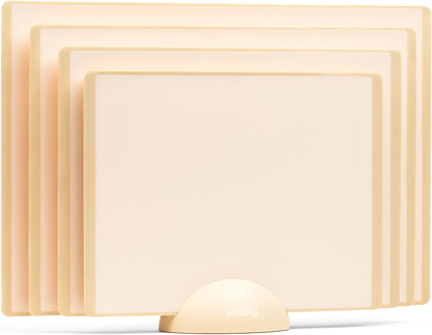 SMIRLY Plastic Cutting Board Set with Holder 4 Pieces, Non-Slip Dishwasher Safe Chopping Boards for Kitchen, Cream White