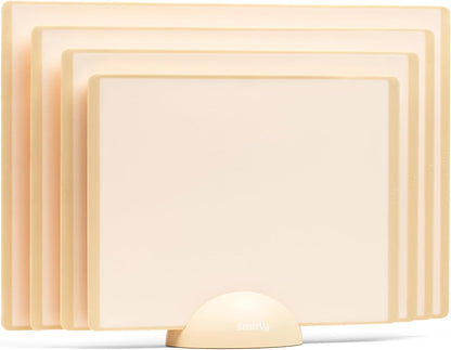 SMIRLY Plastic Cutting Board Set with Holder 4 Pieces, Non-Slip Dishwasher Safe Chopping Boards for Kitchen, Cream White