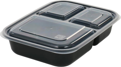 IRIS USA Meal Prep Containers, 36oz - 50 Pack (100-Piece) 3-Compartment Reusable Food Storage Containers with Lids, Plastic Kitchen Food Prep To Go Lunch Box, Microwave Freezer Dishwasher Safe, Black