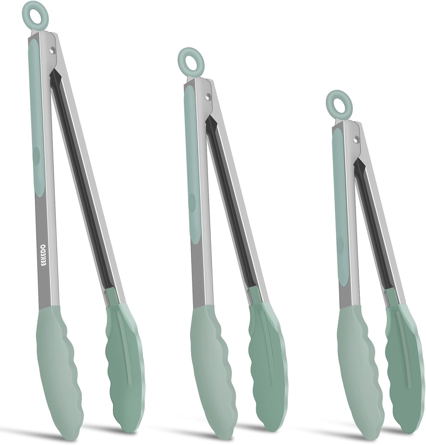 Kitchen Tongs, Stainless Steel Cooking Tongs with Silicone Tips, 600ºF High Heat-Resistant Non Scratch Locking Tongs for Cooking BBQ Grilling Air Fryer Pans, Set of 3 (7" 9" and 12") Black
