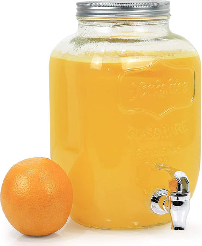 Estilo Gallon Drink Dispenser with Stand - Glass Beverage Dispenser with Stand for Weddings - Sun Tea Jar with Spigot 1 Gallon - Countertop Glass Water Dispenser for Lemonade and Parties