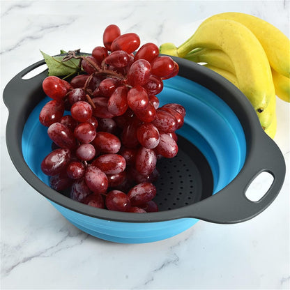 New Version 11Pack Silicone Kitchen Strainer Collapsible Colander with Foldable Silicone Measuring Spoon Measuring Cup Kitchen Good Tools (Blue) 9.6 * 1.1