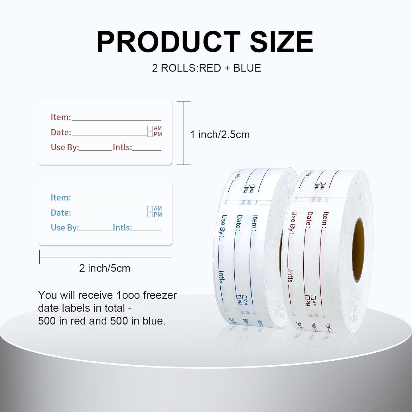 Removable Food Labels 2 Rolls 1000 Pcs Waterproof Oil-Resistant Write-On Date Stickers with Bonus Pen Freezer Refrigerator Food Container Labels for Meal Prep & Organization
