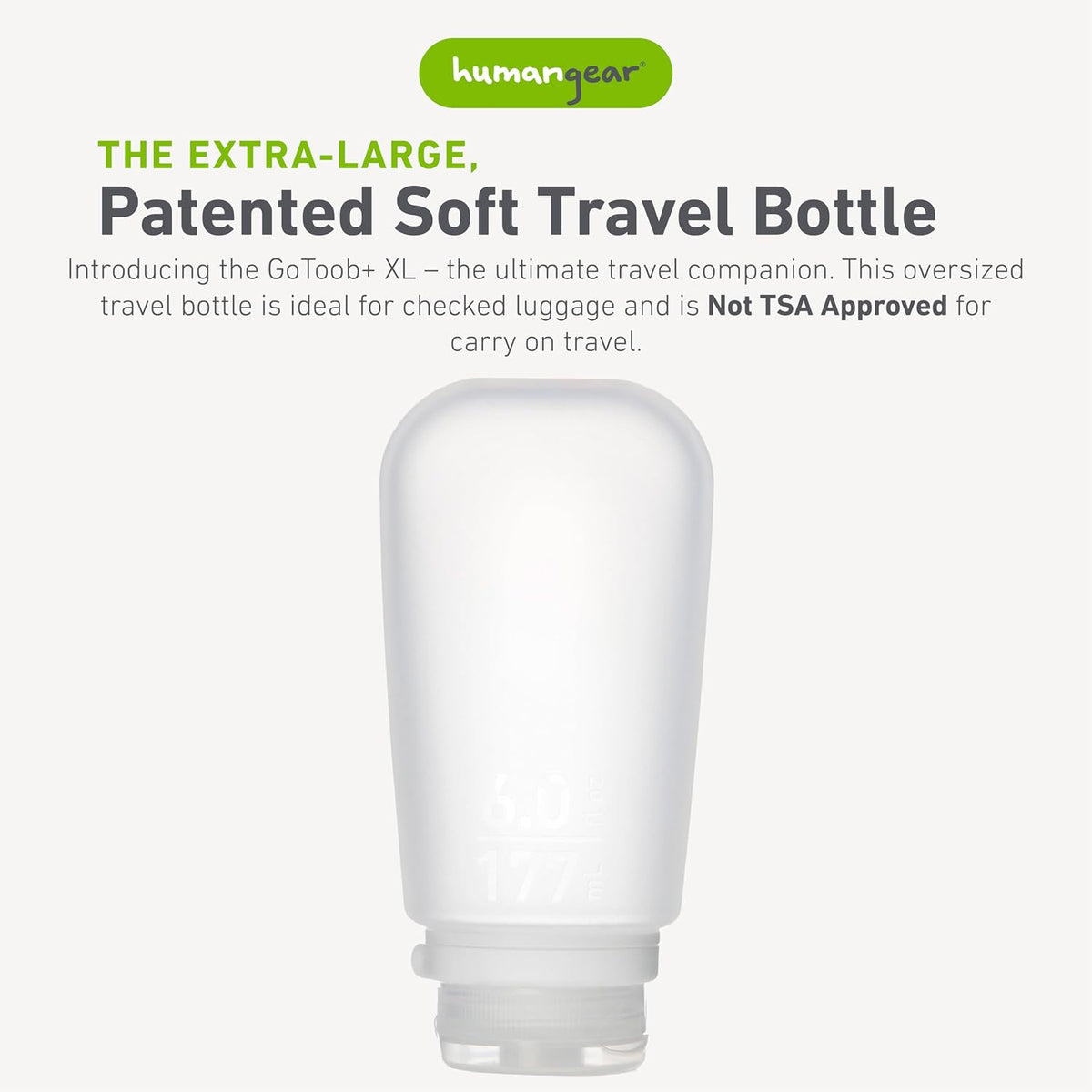 humangear GoToob+ (XL) | Refillable Silicone Travel Bottle | Locking Lid | Food-Safe Material | Blue, XL (6 fl.oz.; 177ml)