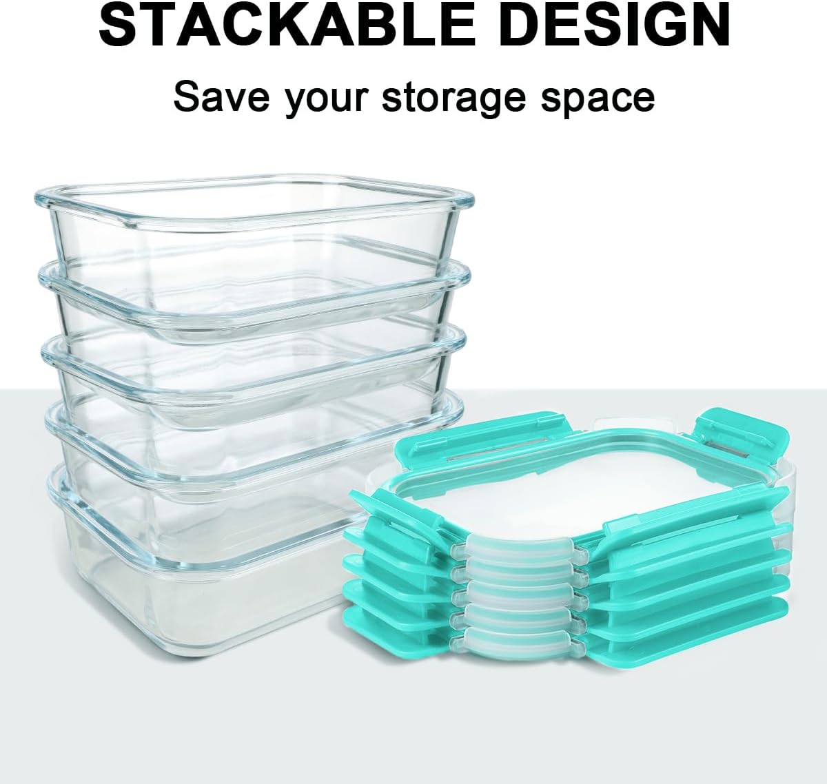 KAMOTA Glass Food Storage Containers, 10 Pack Glass Meal Prep Containers, Airtight Containers with Snap-Lock Lids, 22 oz Grey Container Set with Lids, for Microwave/Oven/Freezer/Dishwasher