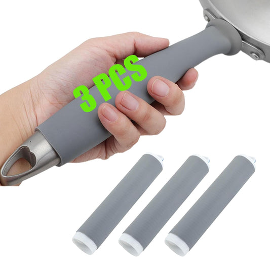 3 Pcs Silicone Pot Handle Cover Heat Resistant, Cast Iron Handle Cover Retractable Silicone Pot Handle Sleeve for Cast Iron Frying Pan Handle Holder (1.6 x 7.5 Inch, L), Gray