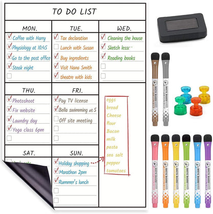 LUCYCAZ Magnetic to Do List Dry Erase Board for Fridge - Vertical Chore Board for Kids, Weekly Planning Boards for Family Chore Chart Whiteboard with 8 Markrs, 12''x17''(A3)