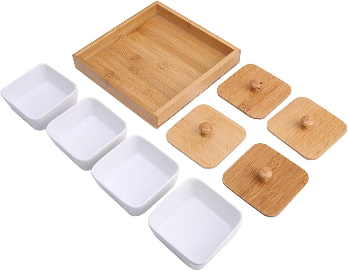 Ceramic Snack Serving Tray Compartment Serving Platter with Lid and Pallets Removable Container Food Storage for Appetizer, Condiments, Nuts(4 grid)