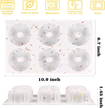HUAKENER 2 Pcs Mini Fluted Cake Pan, 6-Cavity Fluted Cake Mold, Non-stick Silicone Baking Mold for Cupcakes, Donuts, Cornbread, Brownies, Jellies